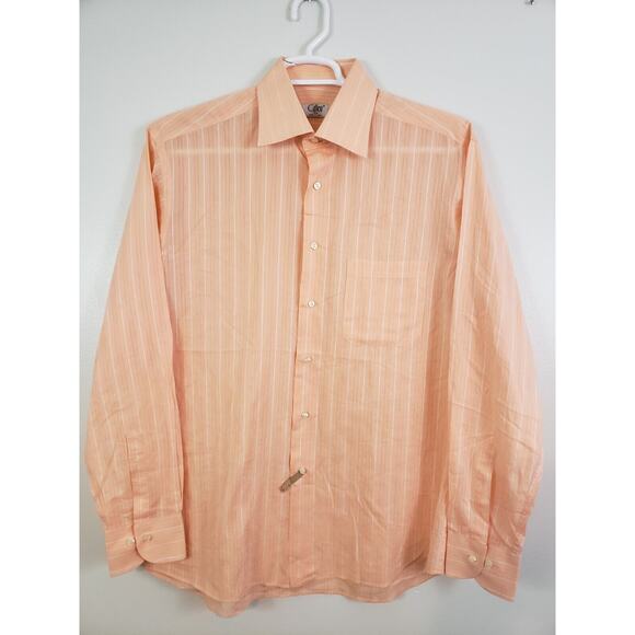 (N) Cassera Men's Shirt Italy Size 41 Stripe Long Sleeve Semi Sheer Orange - Picture 2 of 10
